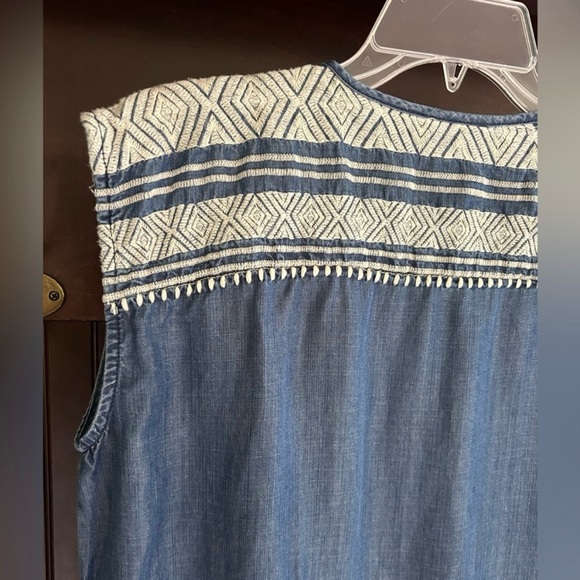 CHELSEA & THEODORE Embroidered Fringe Chambray Boho Tunic Dress Coverup | Sz M - Picture 11 of 13